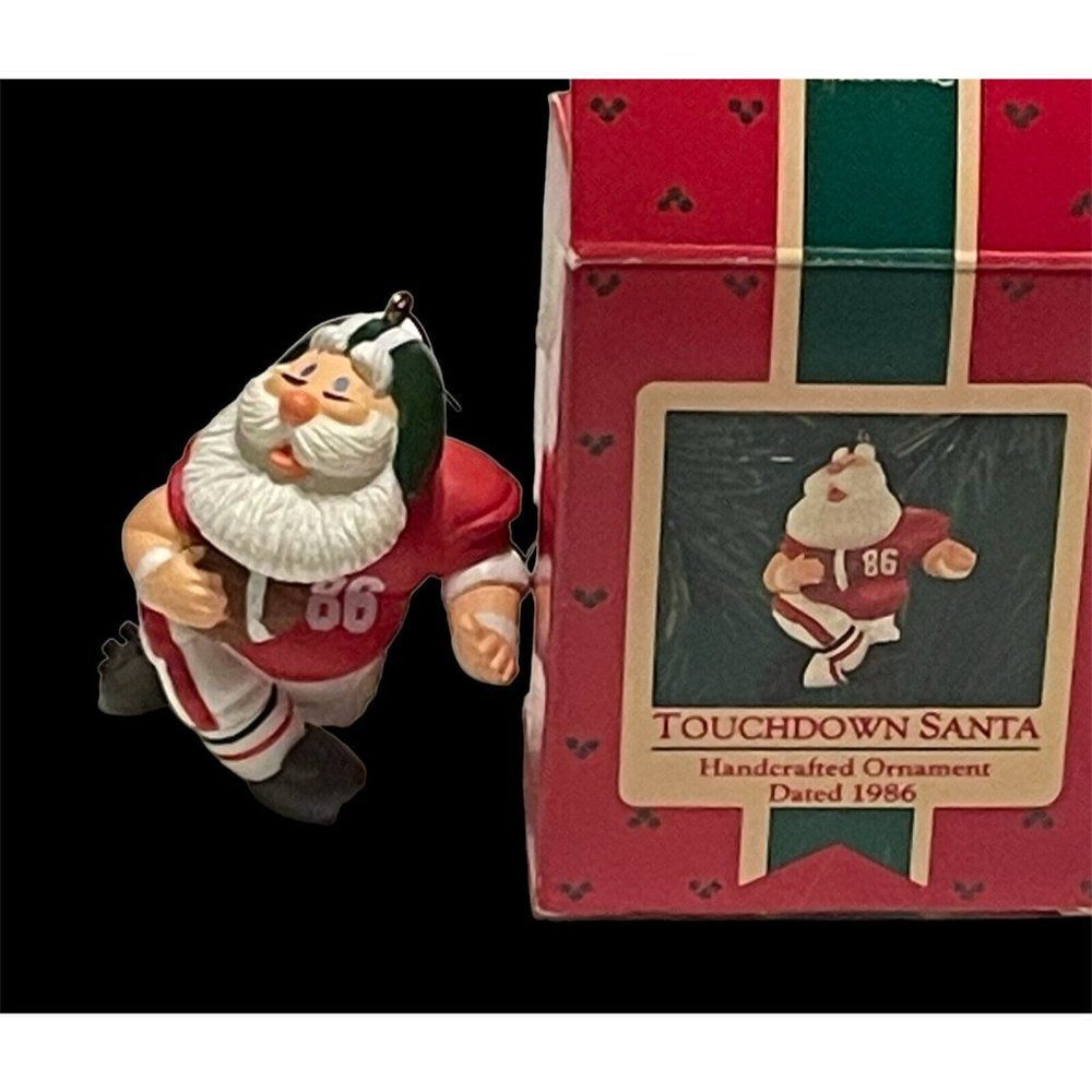 Vtg Hallmark 1986 80s #86 Touchdown Santa Claus Football Christmas Ornament